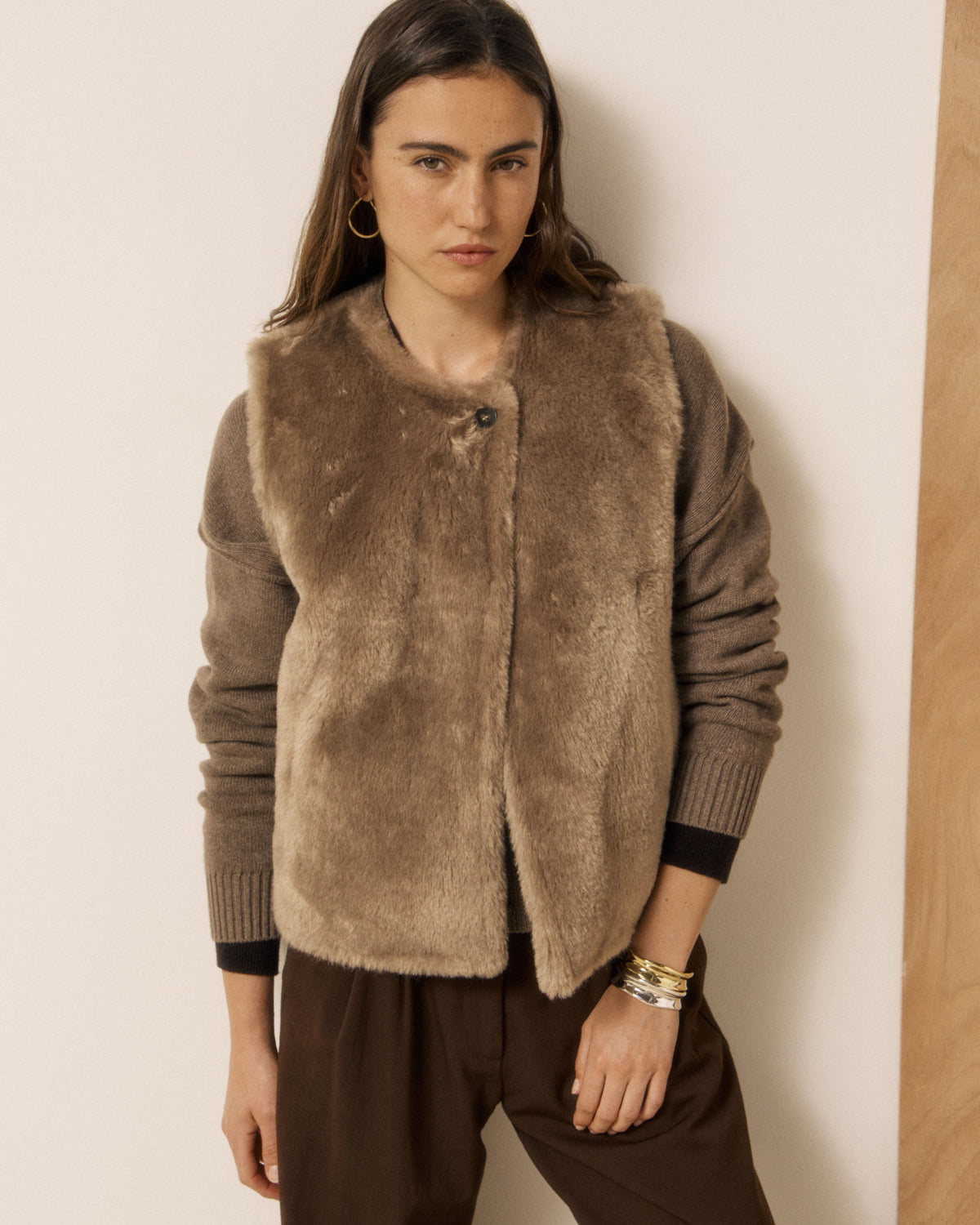 Velma Woven Vest - Taupe