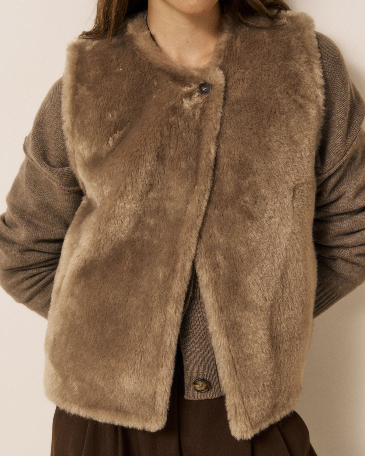 Velma Woven Vest - Taupe