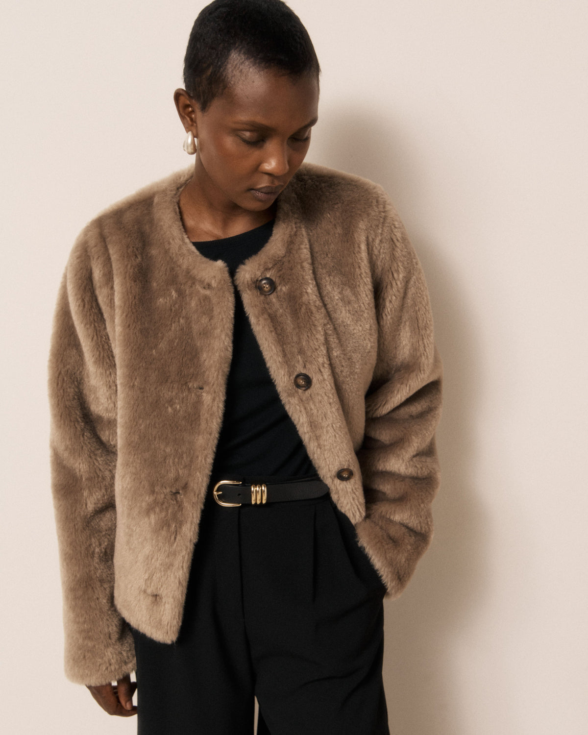 Women's Vigo Woven Jacket in taupe by Hartford Women's, featuring a stylish woven design and tailored fit.