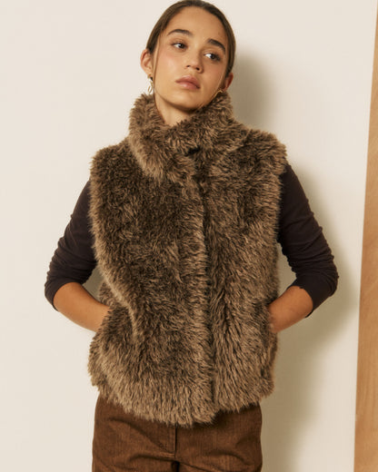Verso Woven Vest - Glossy Brown