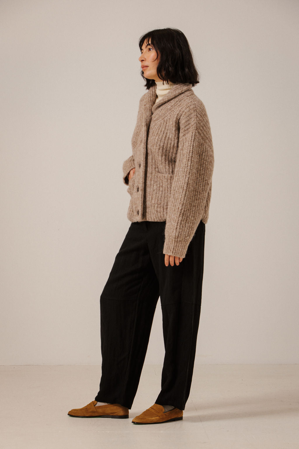 Oversized Shawl Cardigan - Dark Fawn