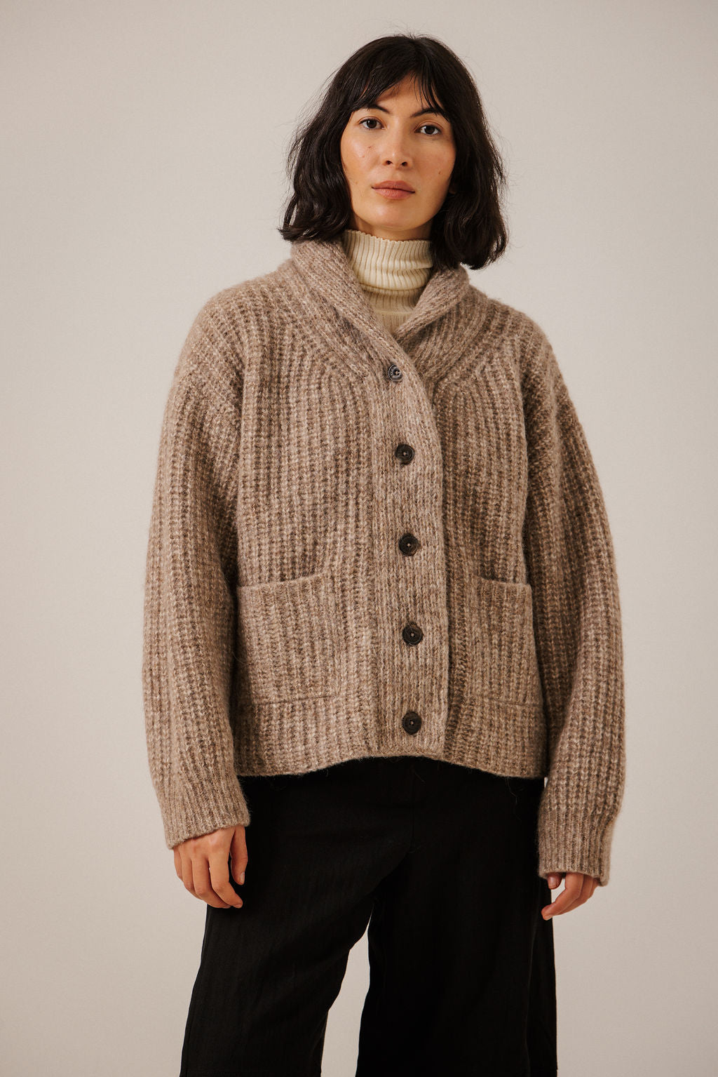 Oversized Shawl Cardigan - Dark Fawn