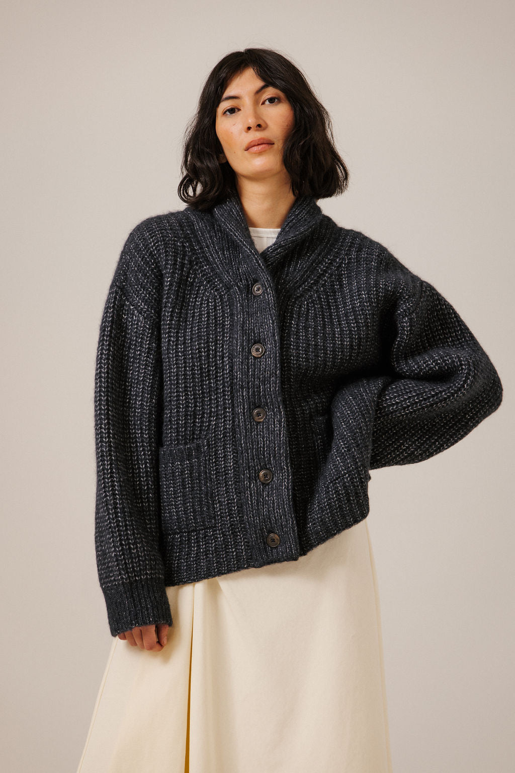 Oversized Shawl Cardigan - Dark Navy