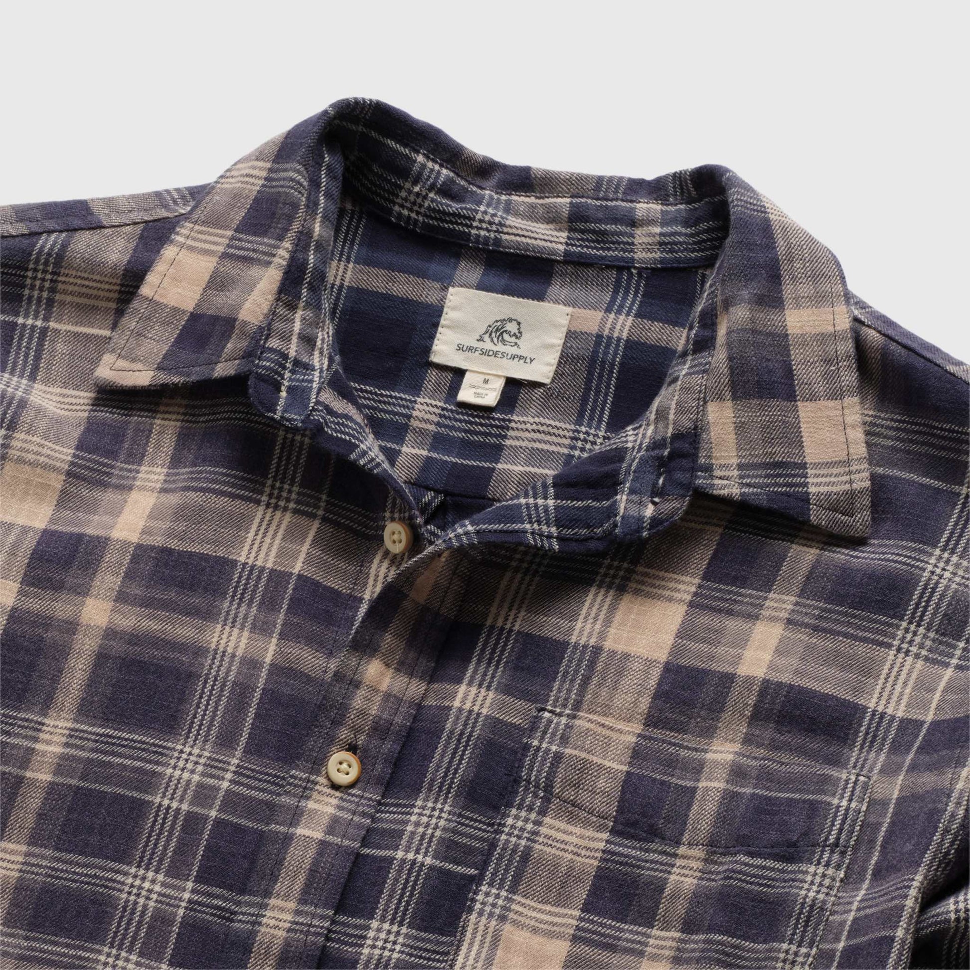 Surfside Supply Brian Washed Twill Plaid Shirt - Blue Tan Combo Lavender