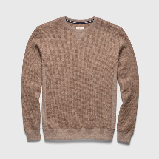 Men's Butch Waffle Fleece Crewneck in camel heather by Surfside Supply, featuring a cozy waffle texture and casual fit.
