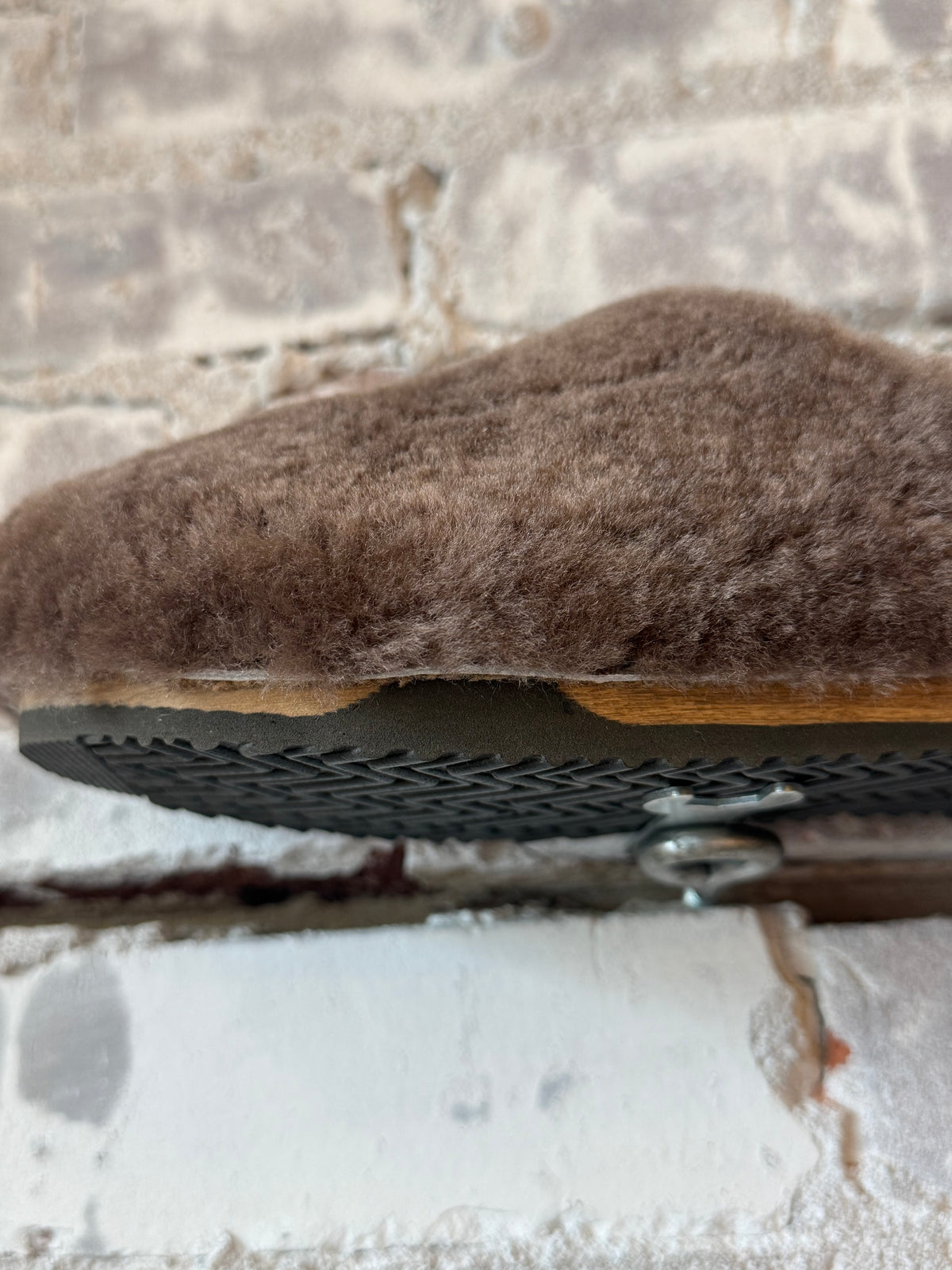 Women's Ella Cashmere and Lambswool Clog by Kunsten Clogs in umber, showcasing the cozy, inside-out design with soft textures.