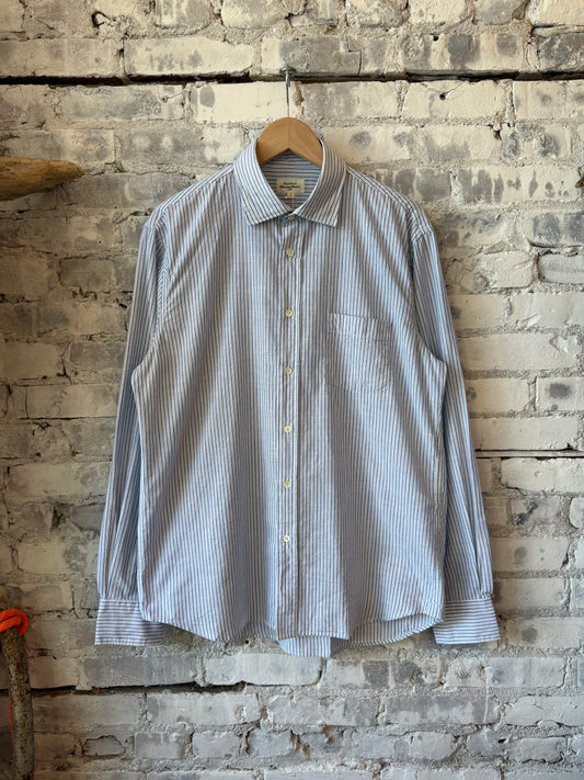 Hartford Men's Paul Striped Woven Shirt - White/Sky Blue Dark Gray