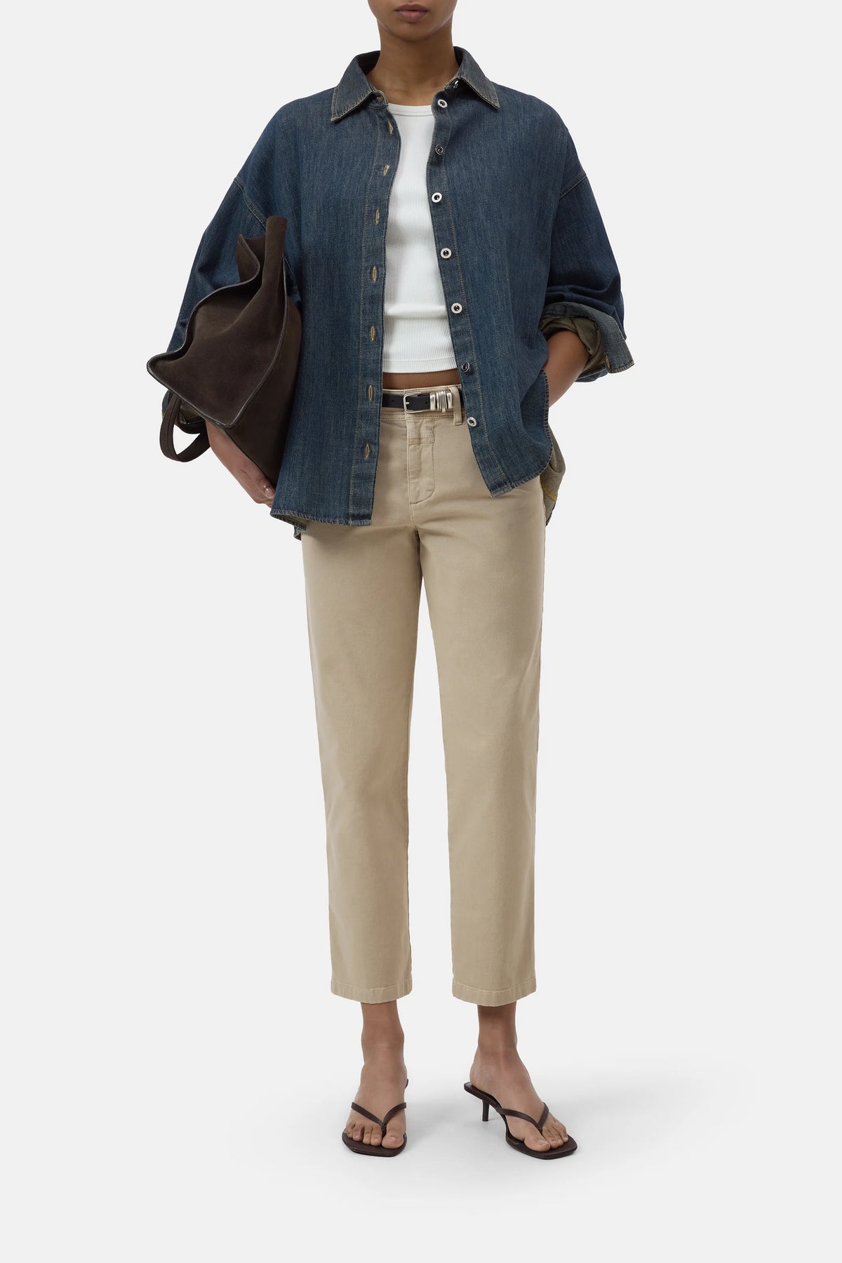 Closed Women's Sylva Slim Twill Pants - Clay Beige White Smoke
