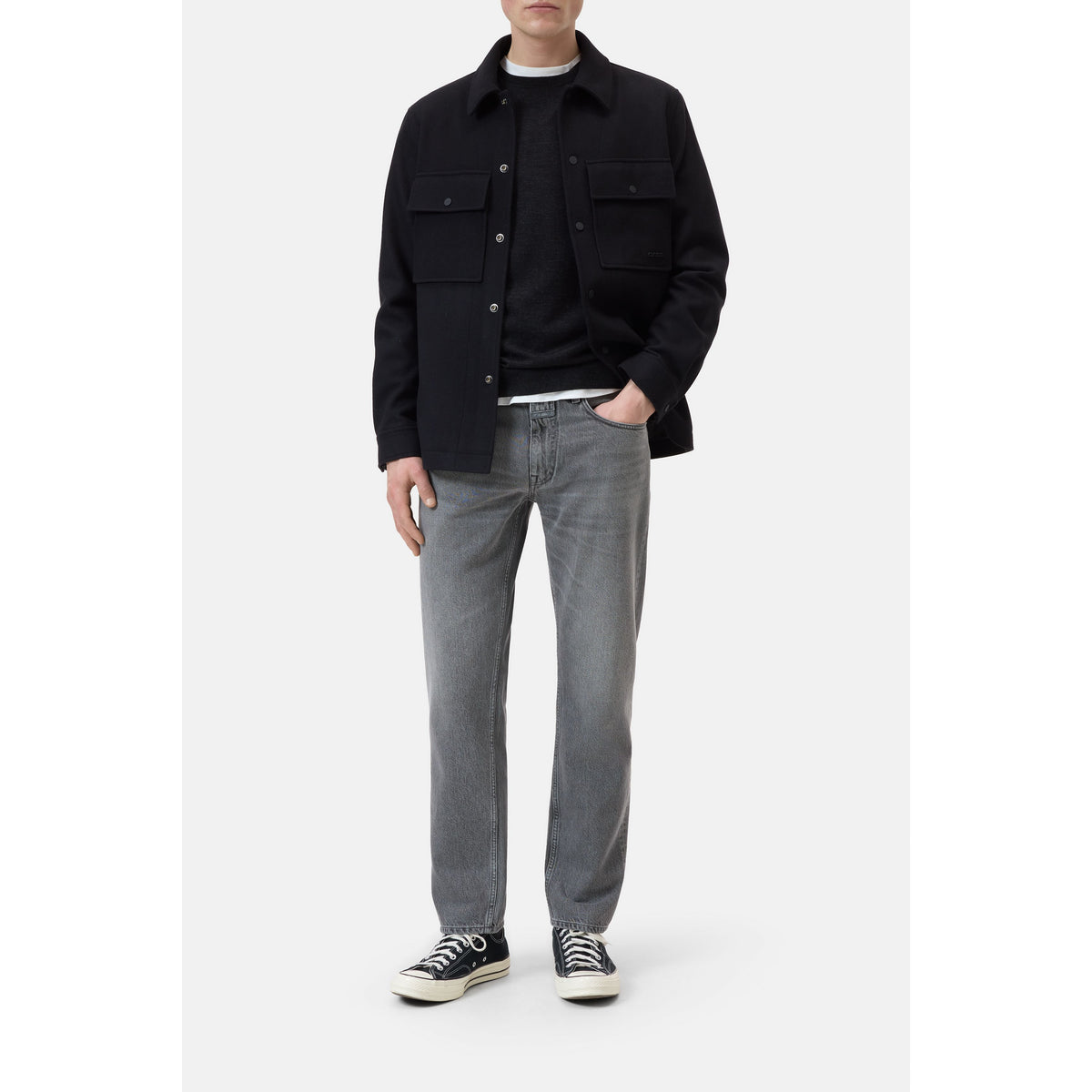 Men's Cooper True Regular Jean by Closed Men's in mid grey denim, shown in a full-length view with pockets and casual fit.