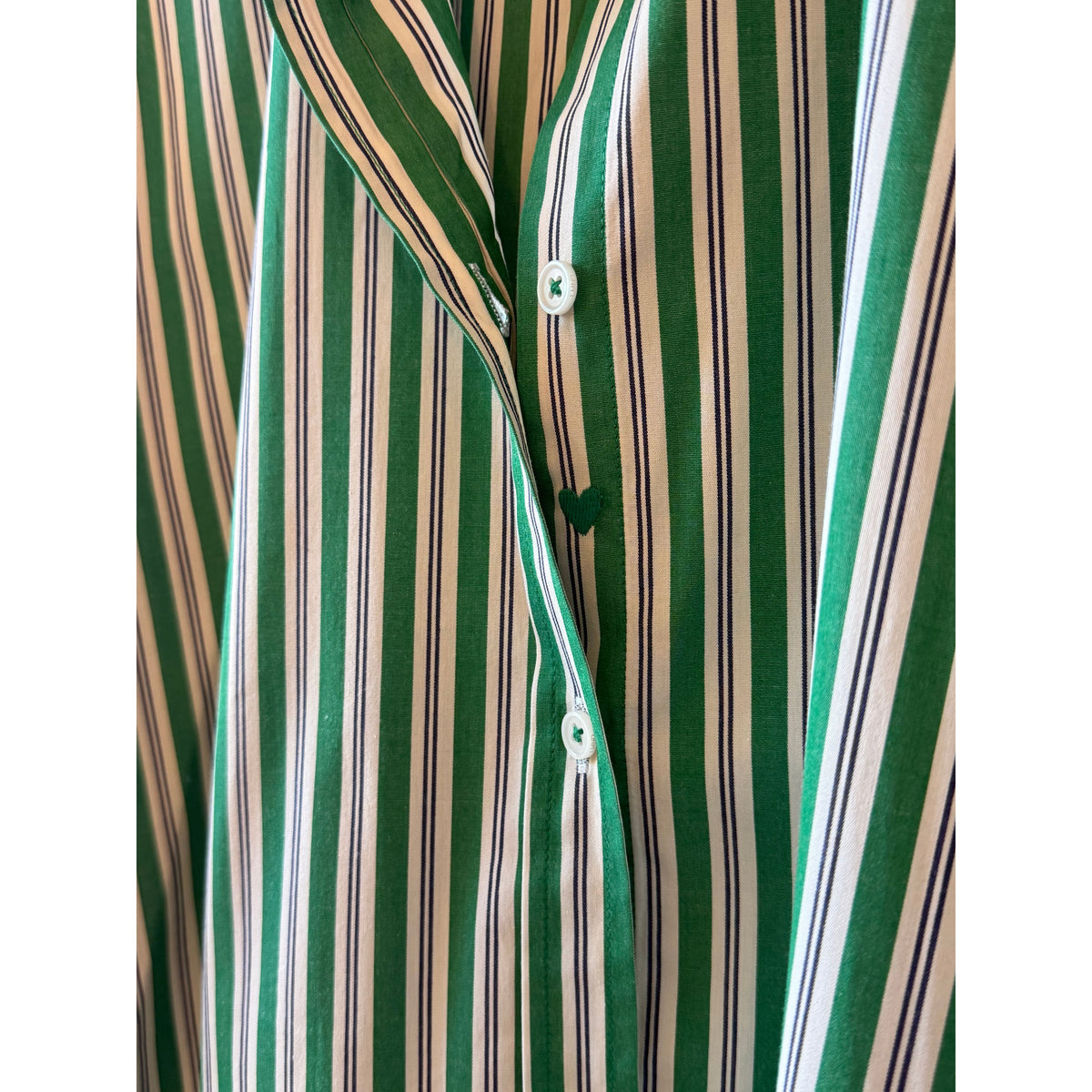 LMND Mara Striped Oversized Long Sleeve Shirt - Green Hills/White/Navy Dim Gray