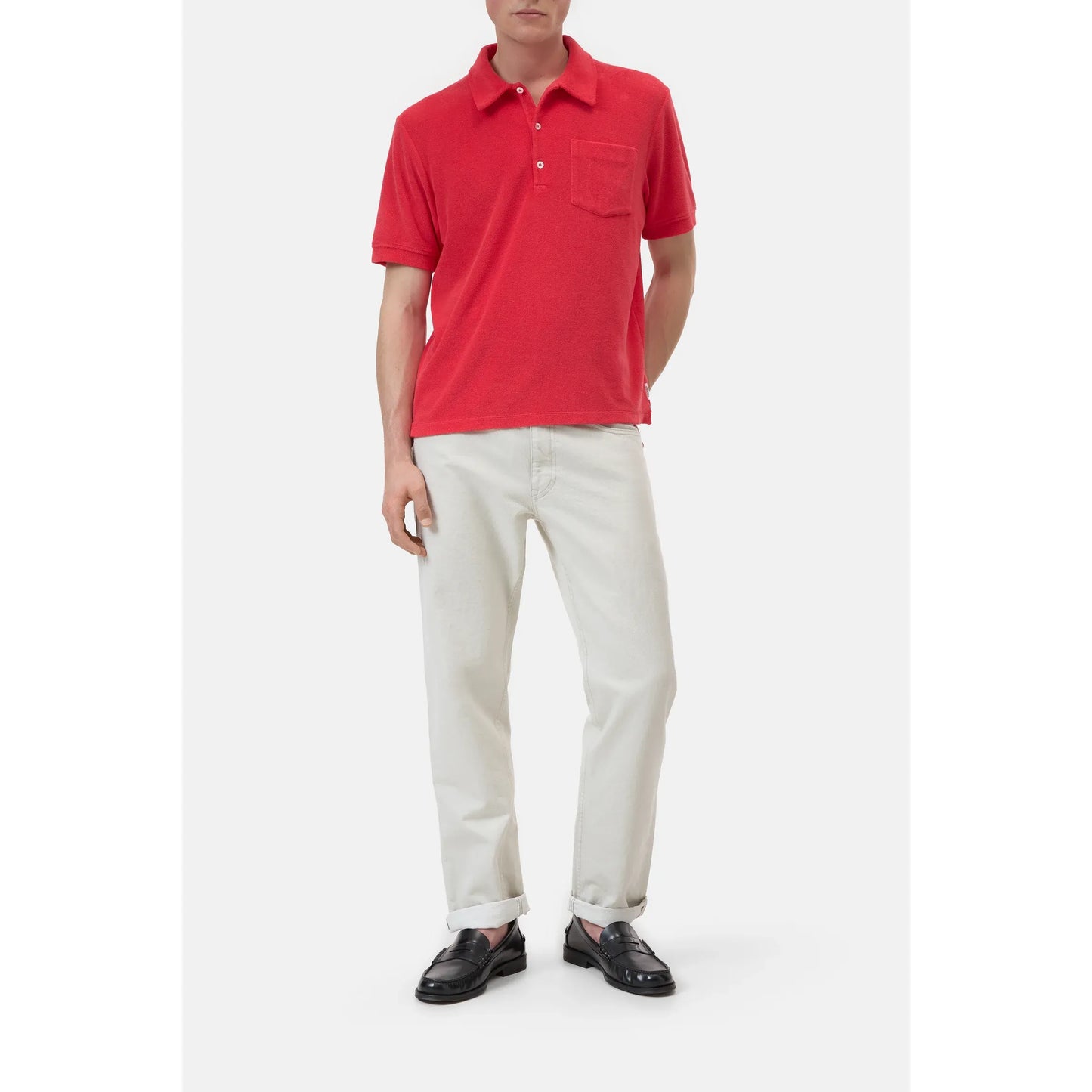 Men's short sleeve polo shirt in laser red by Closed Men's, featuring a classic collar and button placket.