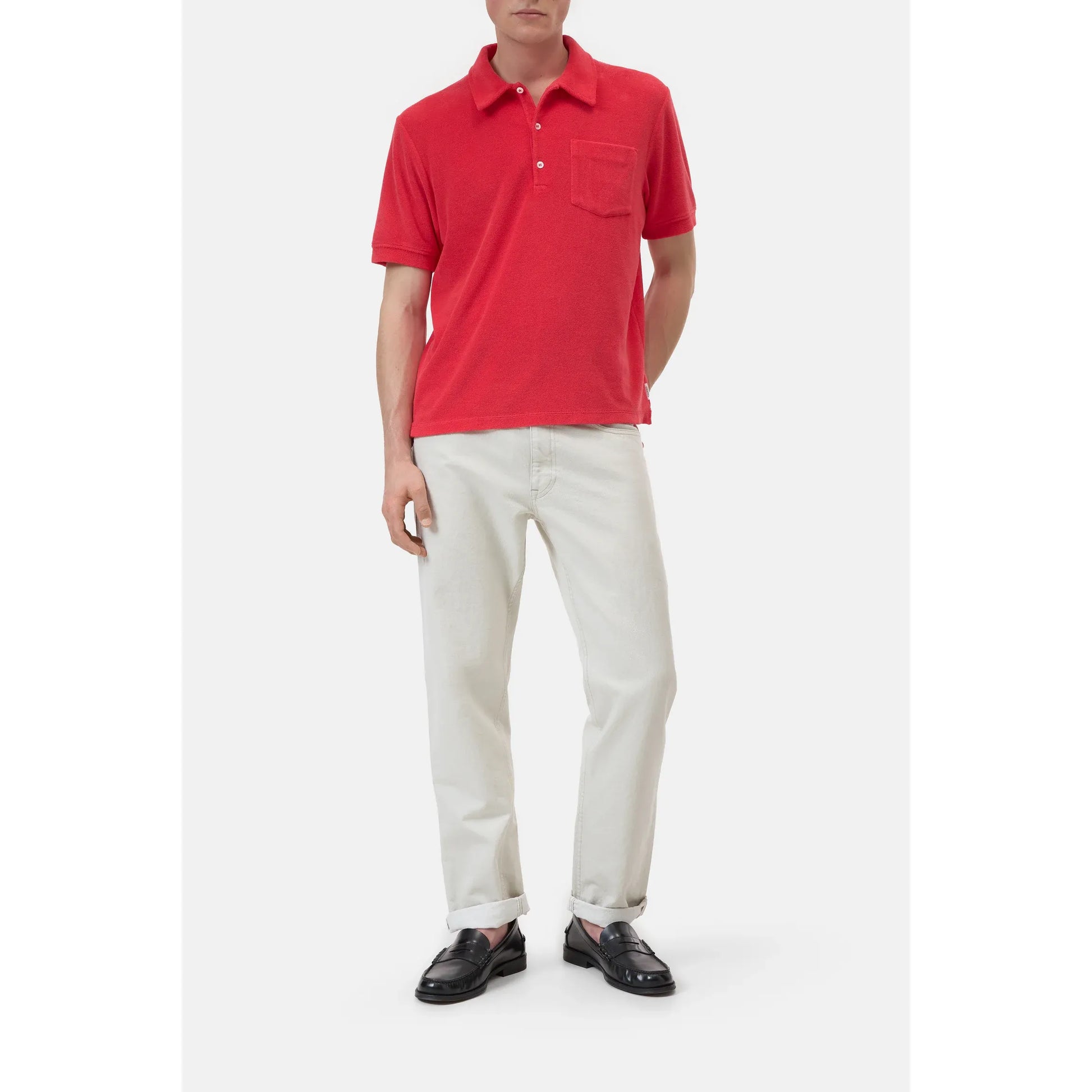 Men's short sleeve polo shirt in laser red by Closed Men's, featuring a classic collar and button placket.