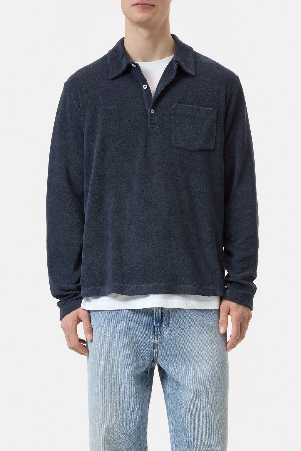 Terry Toweling Polo Shirt - Smokey Blue - DUNE + SALT