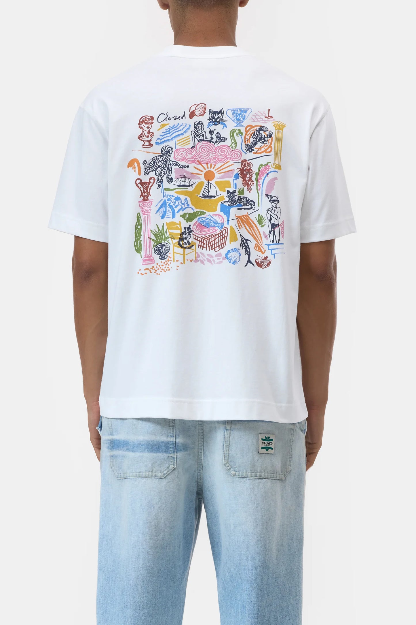 "Greece Print" Organic Cotton Printed T-Shirt - White - DUNE + SALT