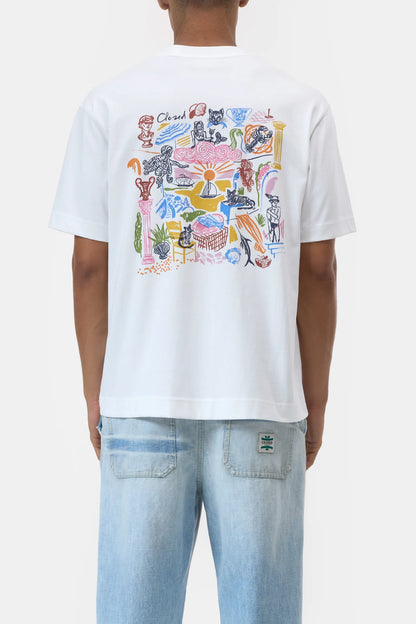 "Greece Print" Organic Cotton Printed T-Shirt - White - DUNE + SALT