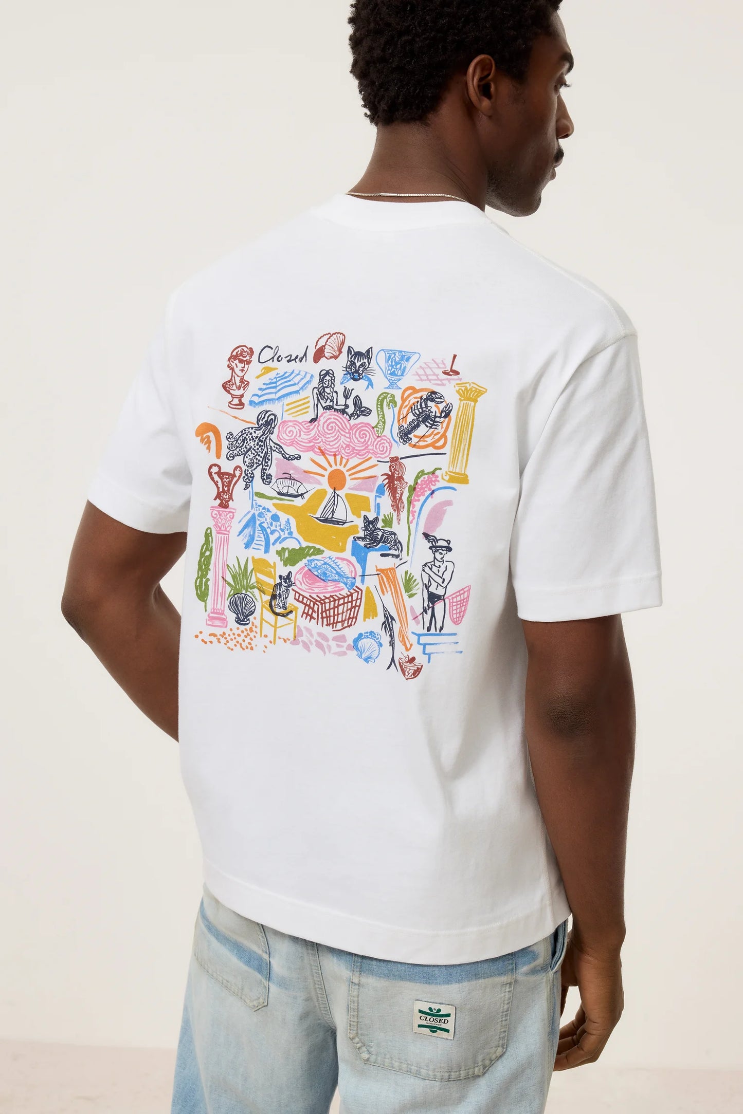 "Greece Print" Organic Cotton Printed T-Shirt - White - DUNE + SALT