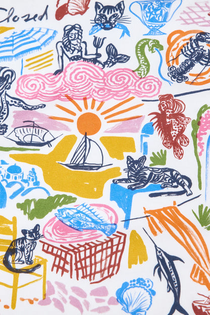 "Greece Print" Organic Cotton Printed T-Shirt - White - DUNE + SALT