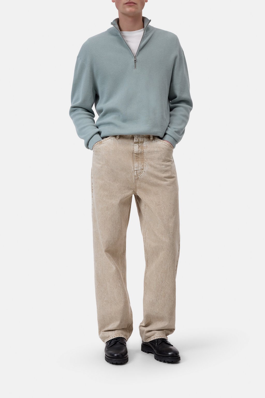Closed Men's Half-Zip Cotton Blend Jumper - Drift Blue Dark Gray