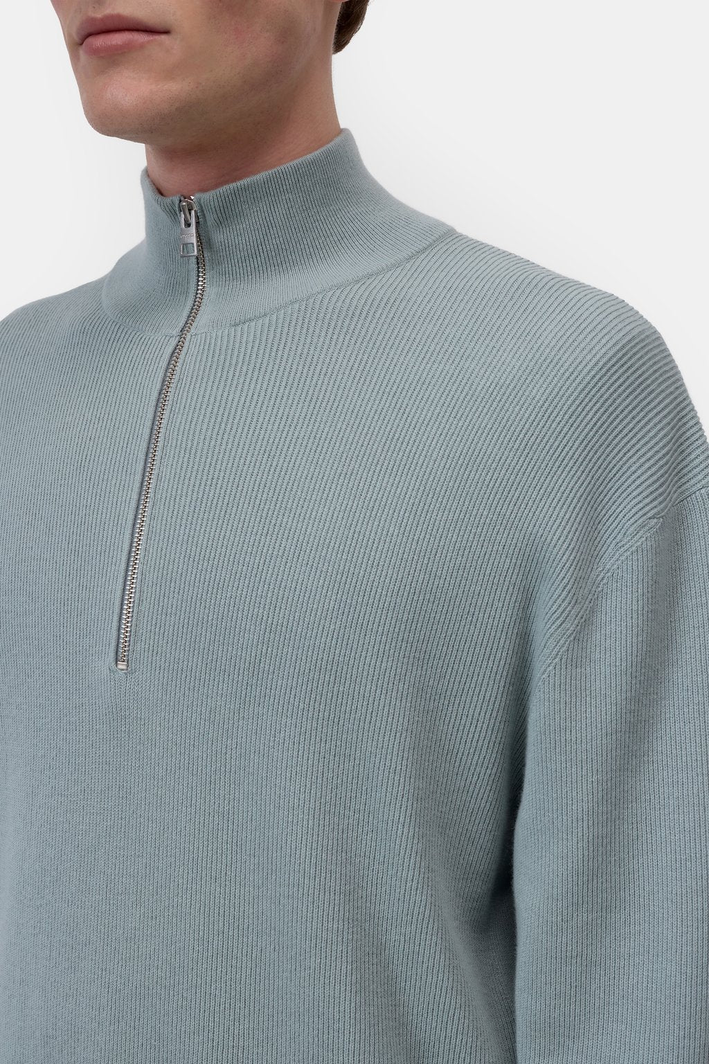 Closed Men's Half-Zip Cotton Blend Jumper - Drift Blue Light Slate Gray