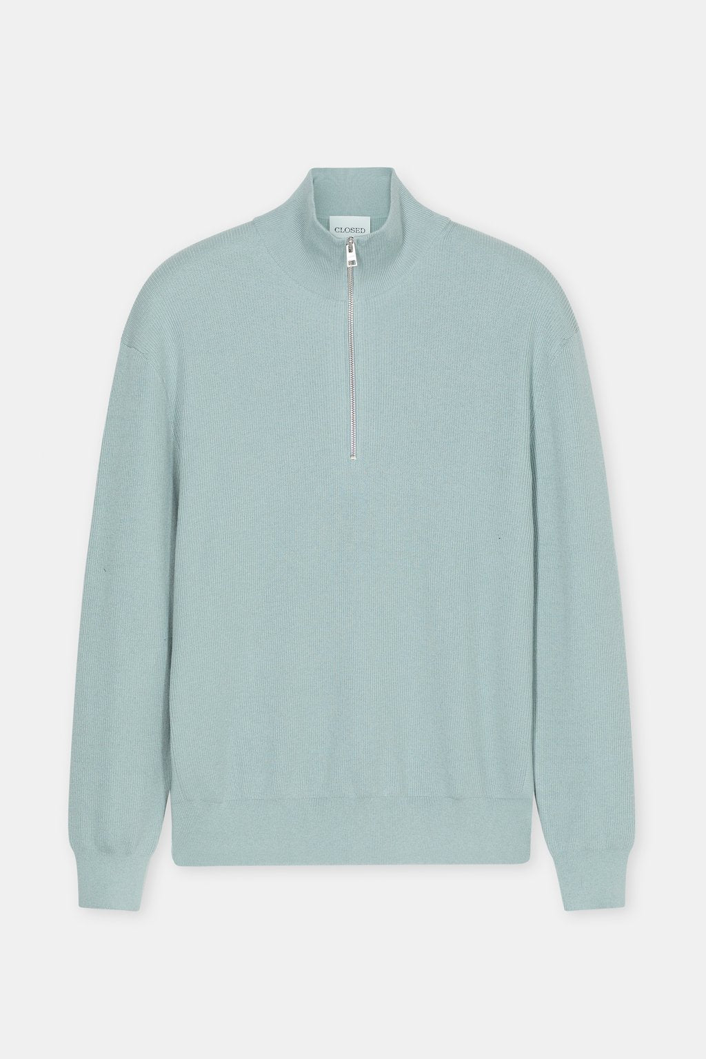 Closed Men's Half-Zip Cotton Blend Jumper - Drift Blue Light Steel Blue