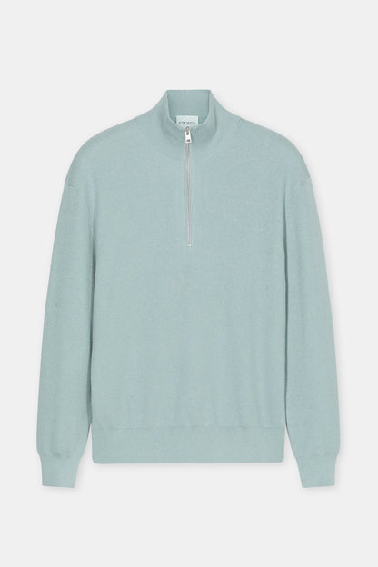 Closed Men's Half-Zip Cotton Blend Jumper - Drift Blue Light Steel Blue