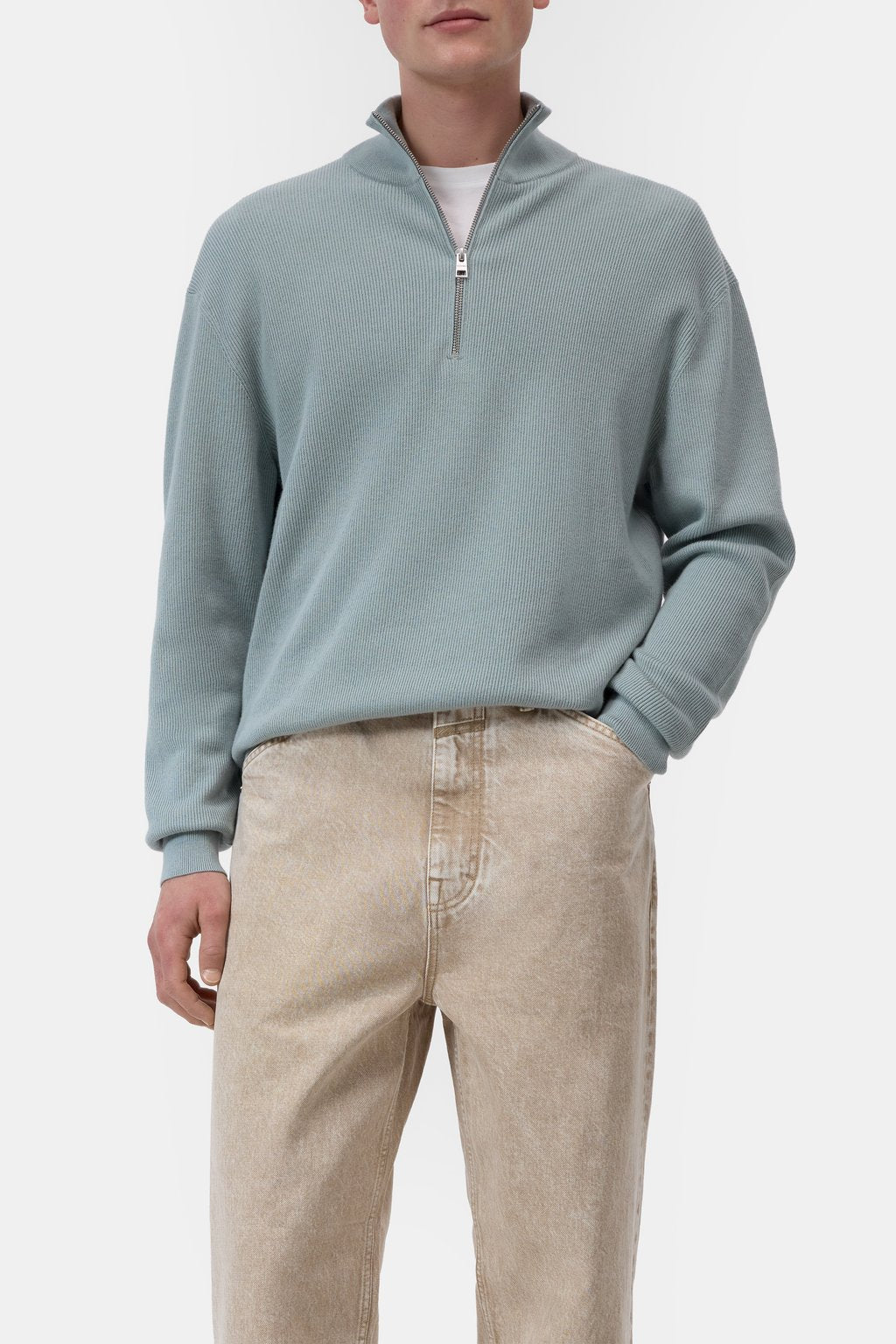 Closed Men's Half-Zip Cotton Blend Jumper - Drift Blue Lavender