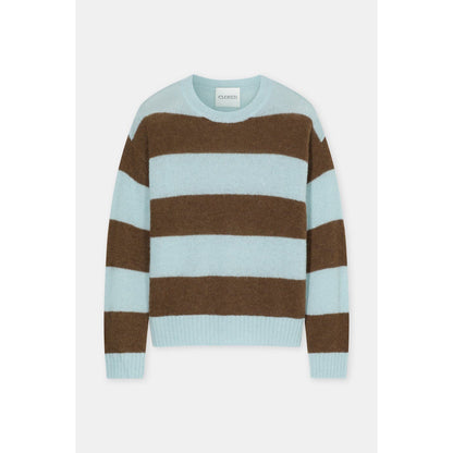 Men's striped crewneck knit sweater in Drift Blue by Closed Men's, with a soft knit fabric and classic striped pattern.