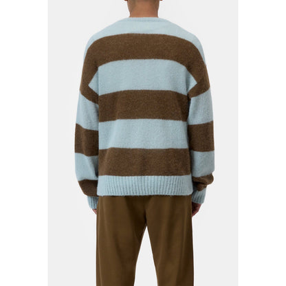 Men's striped crewneck knit sweater in drift blue by Closed Men's, featuring a cozy knit fabric and casual striped pattern.