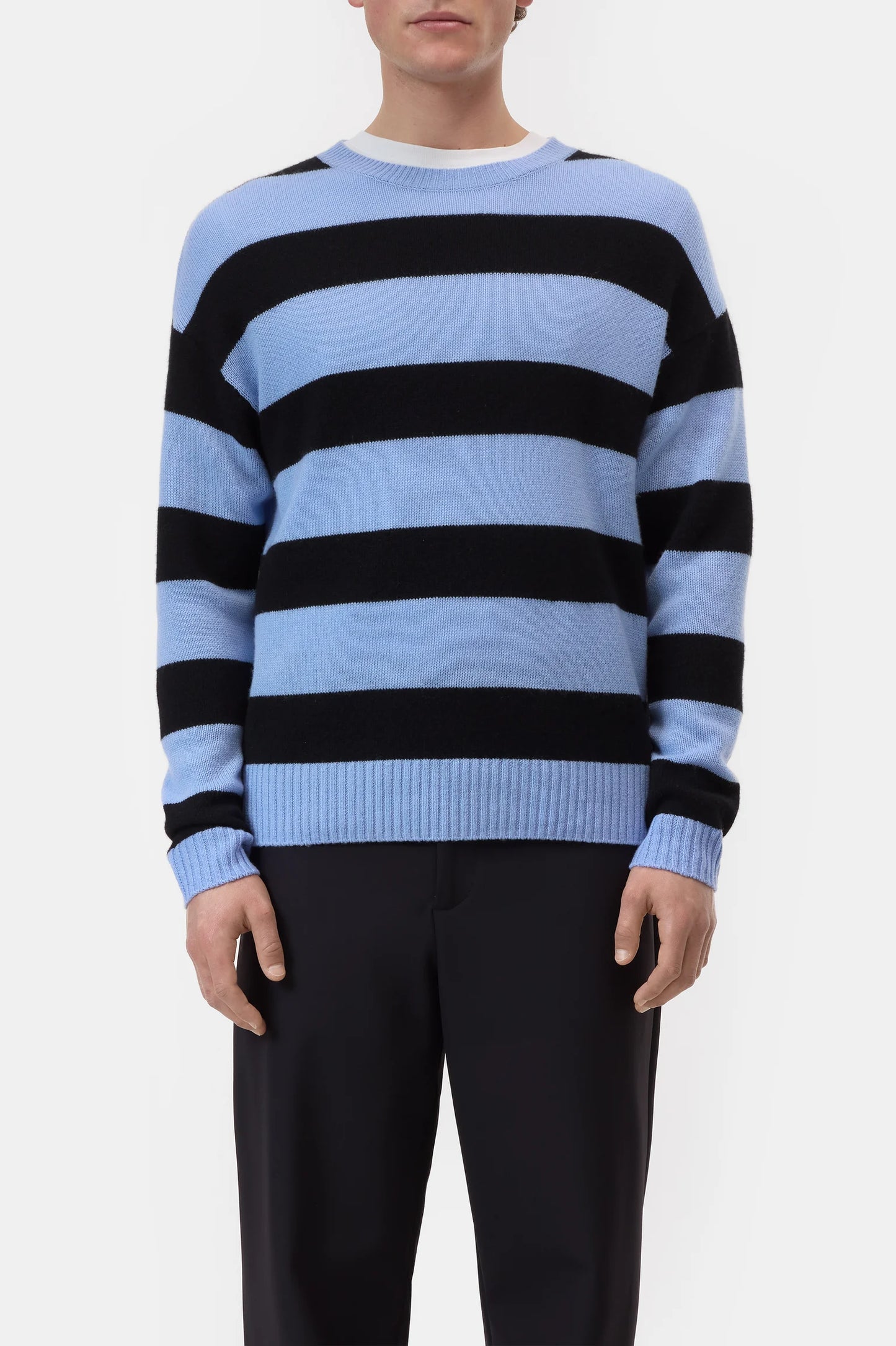 Cashmere Striped Jumper - Sky Blue/Black Stripe - DUNE + SALT