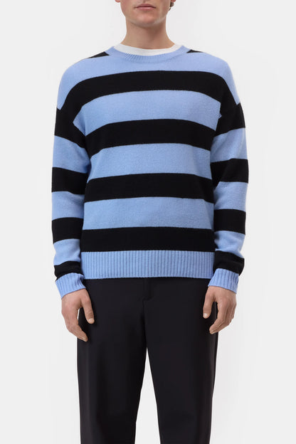 Cashmere Striped Jumper - Sky Blue/Black Stripe - DUNE + SALT