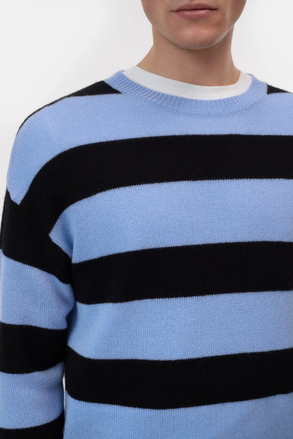 Cashmere Striped Jumper - Sky Blue/Black Stripe - DUNE + SALT