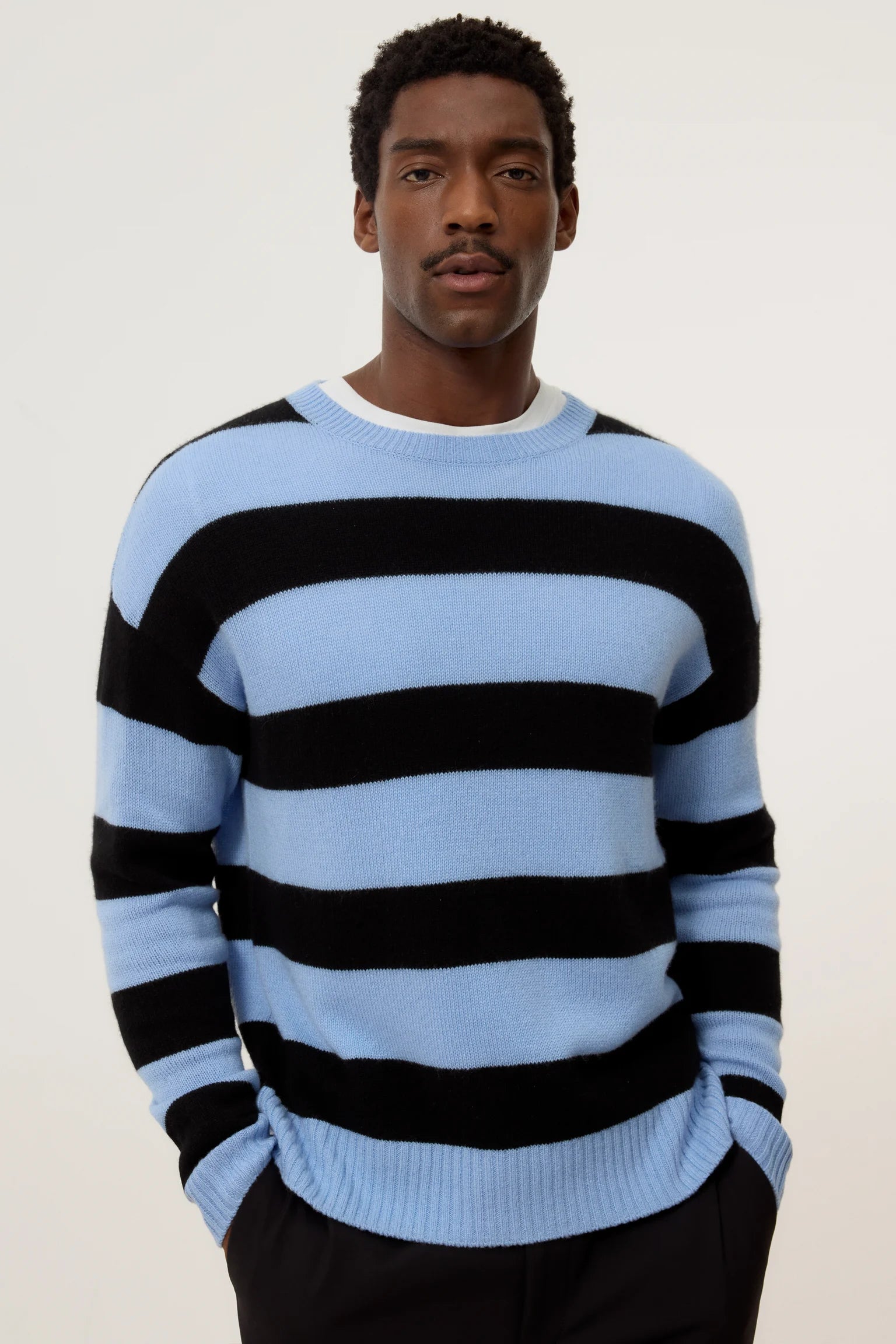 Cashmere Striped Jumper - Sky Blue/Black Stripe - DUNE + SALT