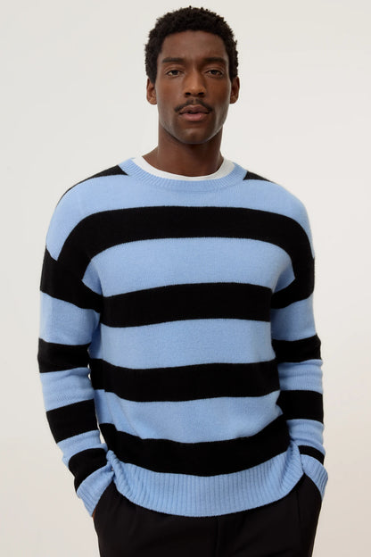 Cashmere Striped Jumper - Sky Blue/Black Stripe - DUNE + SALT
