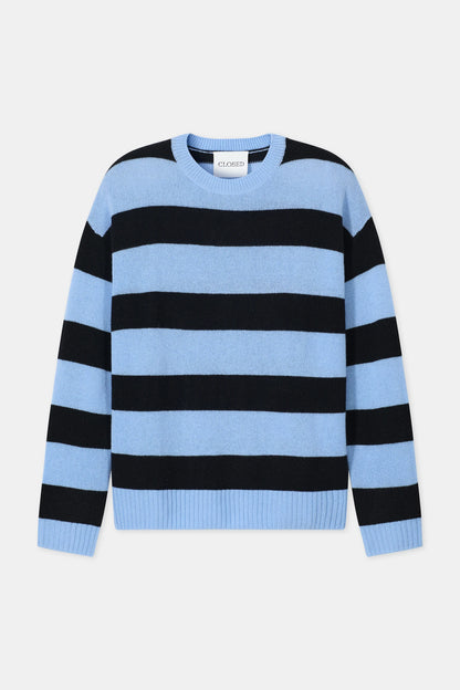 Cashmere Striped Jumper - Sky Blue/Black Stripe - DUNE + SALT