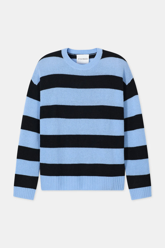 Cashmere Striped Jumper - Sky Blue/Black Stripe - DUNE + SALT