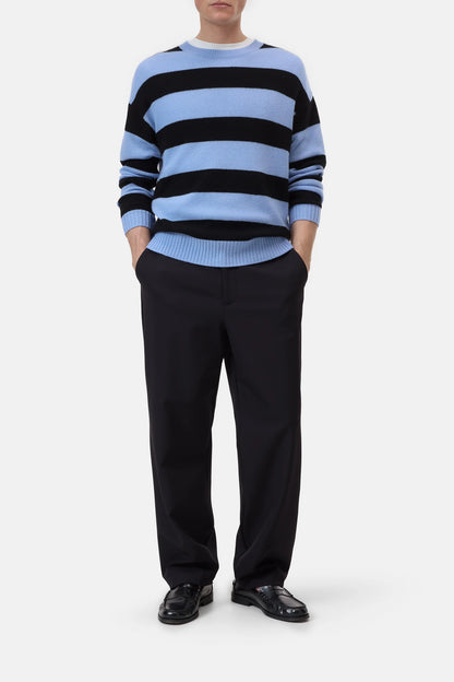 Cashmere Striped Jumper - Sky Blue/Black Stripe - DUNE + SALT