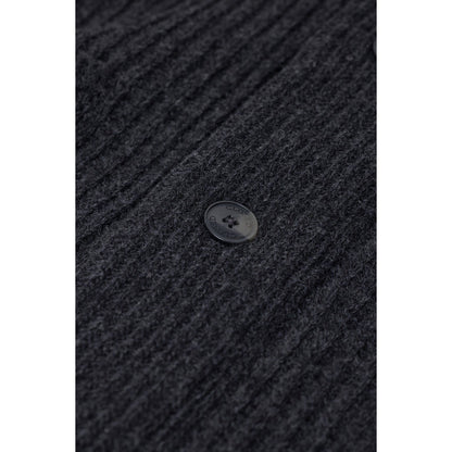 Men's black melange shawl collar wool cardigan by Closed Men's, shown with button closure and ribbed cuffs.