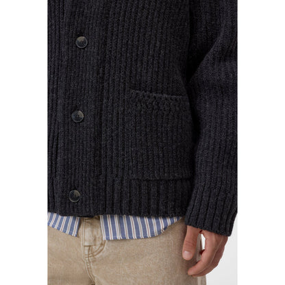 Men's black melange shawl collar wool cardigan by Closed Men's, featuring a cozy knit with a classic design and button closure.