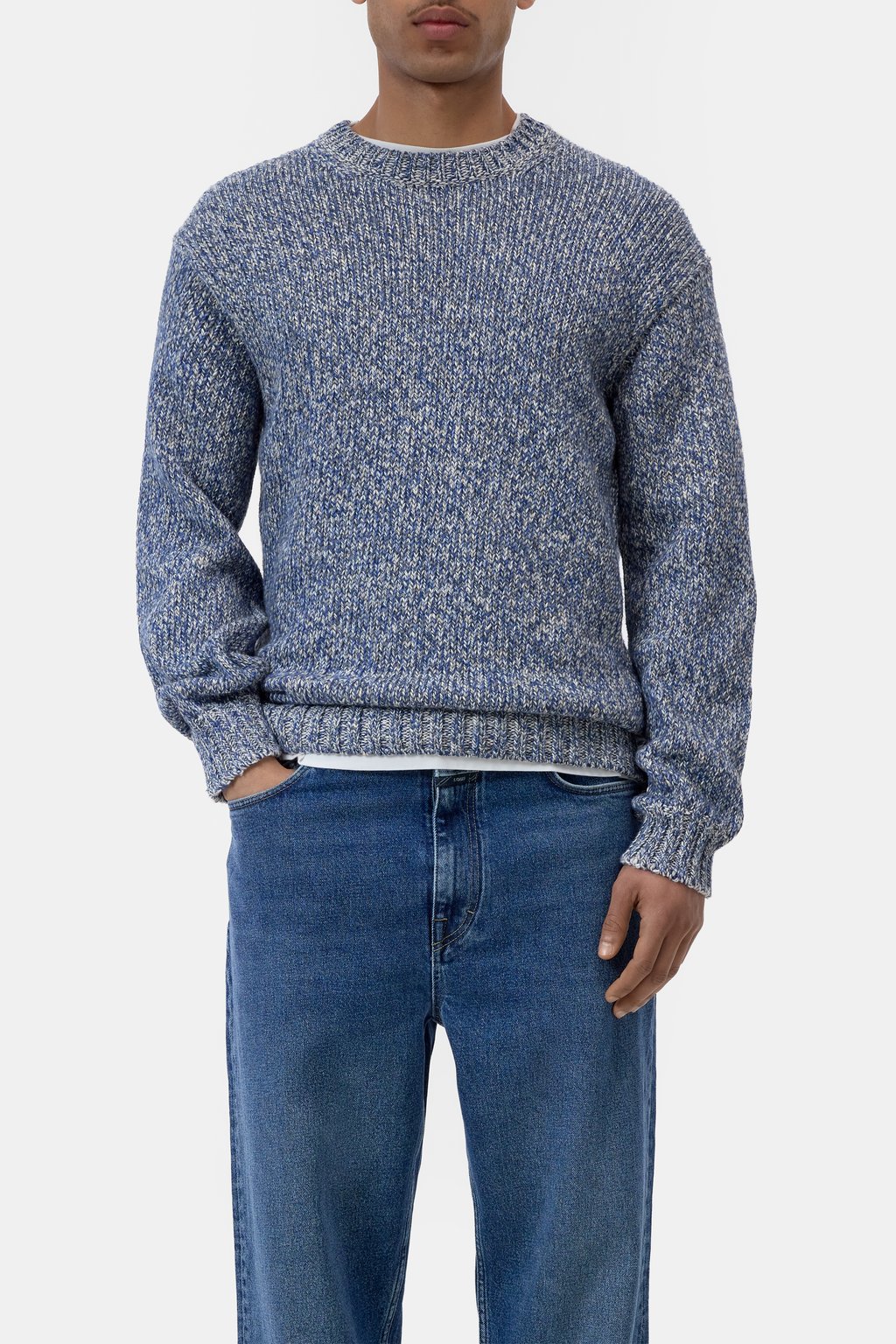Closed Men's Mouliné Crewneck Sweater - Harbour Blue Slate Gray
