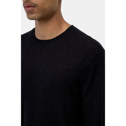 Men's black melange fine-knit crewneck jumper by Closed Men's, showing the soft knit fabric and classic fit.