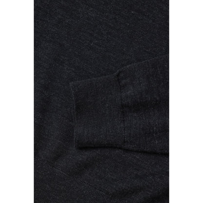 Men's black melange fine-knit crewneck jumper by Closed Men's, close-up of the textured knit fabric and classic fit.