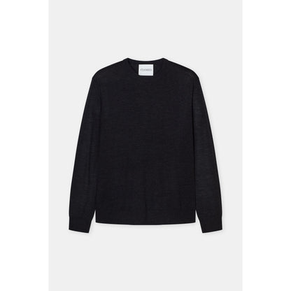 Men's black melange fine-knit crewneck jumper by Closed Men's, showcasing a close-up of the textured knit fabric and classic fit.