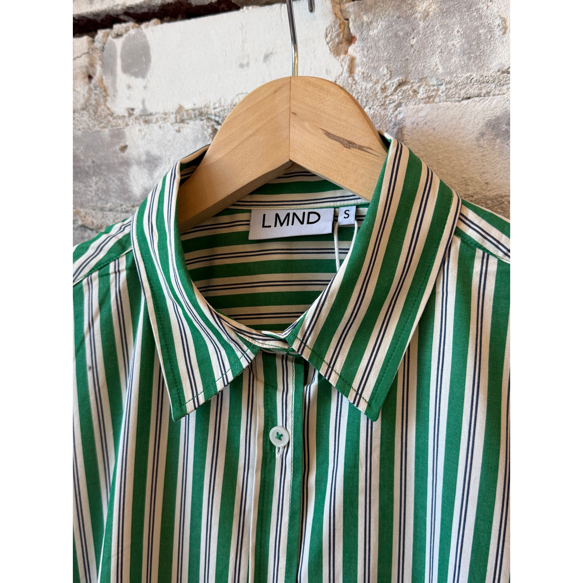 LMND Mara Striped Oversized Long Sleeve Shirt - Green Hills/White/Navy Dim Gray