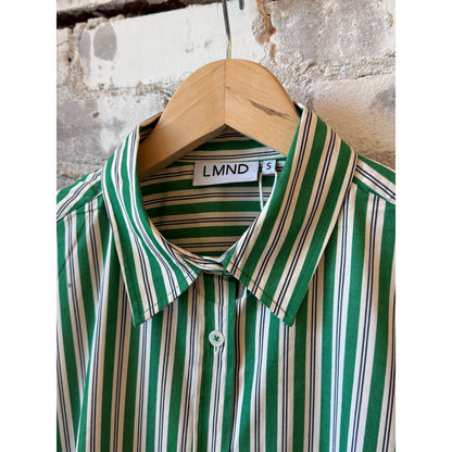LMND Mara Striped Oversized Long Sleeve Shirt - Green Hills/White/Navy Dim Gray