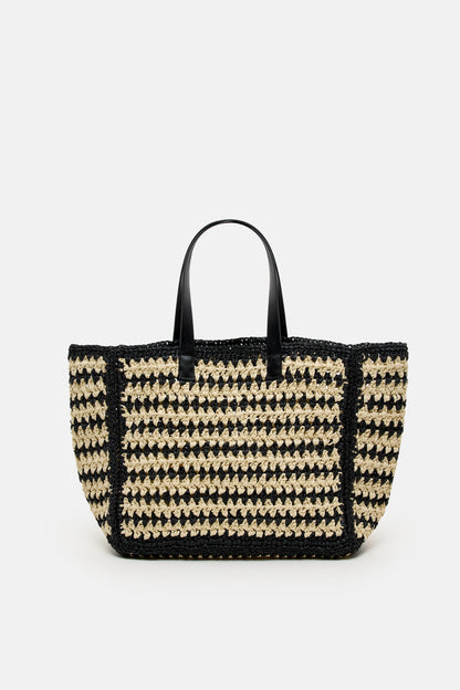 Closed Women's Paper Braid Tote Bag – Black White Smoke