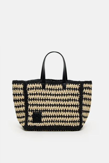 Closed Women's Paper Braid Tote Bag – Black White Smoke