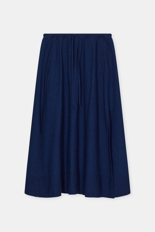 Linen-Cotton Gathered Skirt - Dark Blue - DUNE + SALT