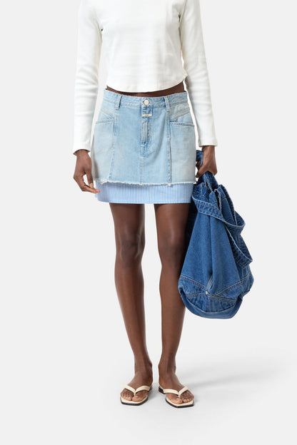 Short Denim Poplin Mini Skirt - Light Blue - DUNE + SALT