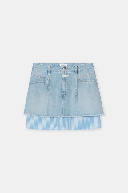 Short Denim Poplin Mini Skirt - Light Blue - DUNE + SALT