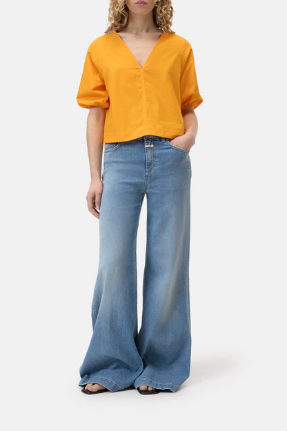 Closed Women's V-Neck Poplin Blouse – Spice Orange